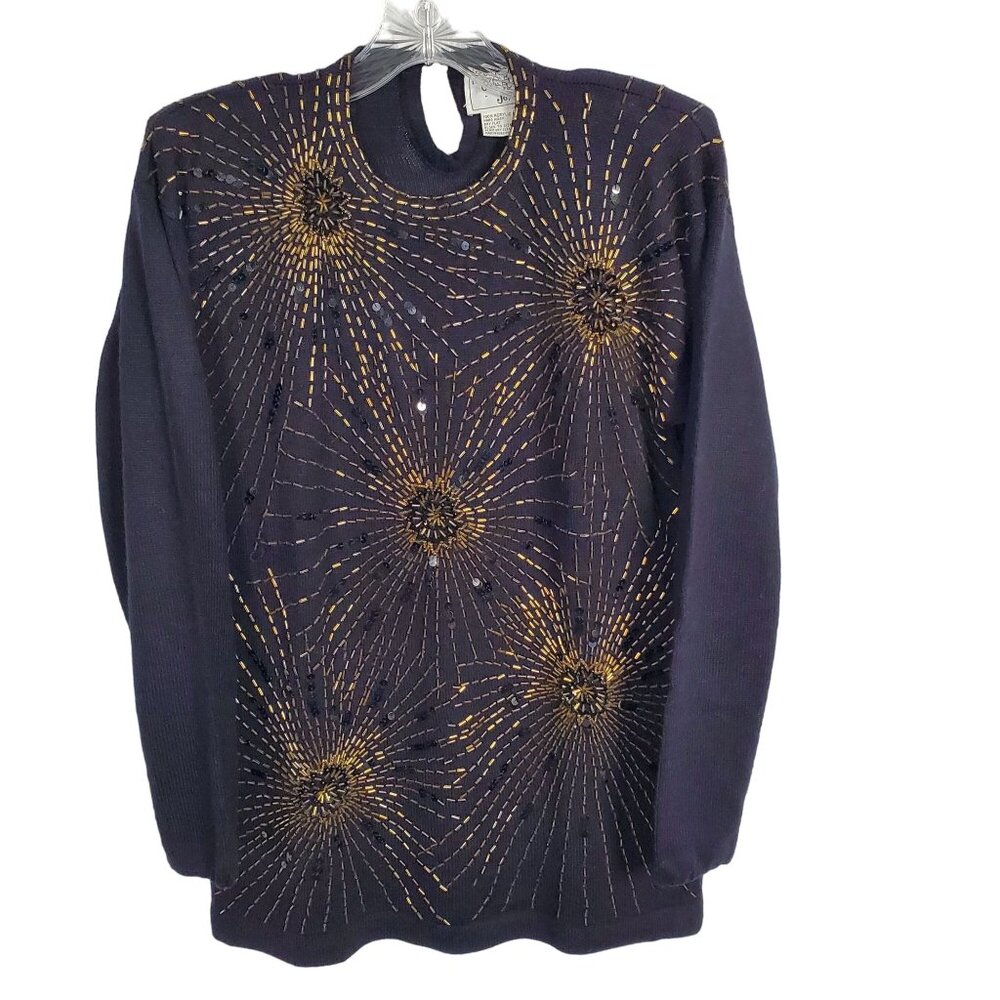 Regency Collection Womens Size S Sweater Tunic Beads Sequins Fireworks Vintage